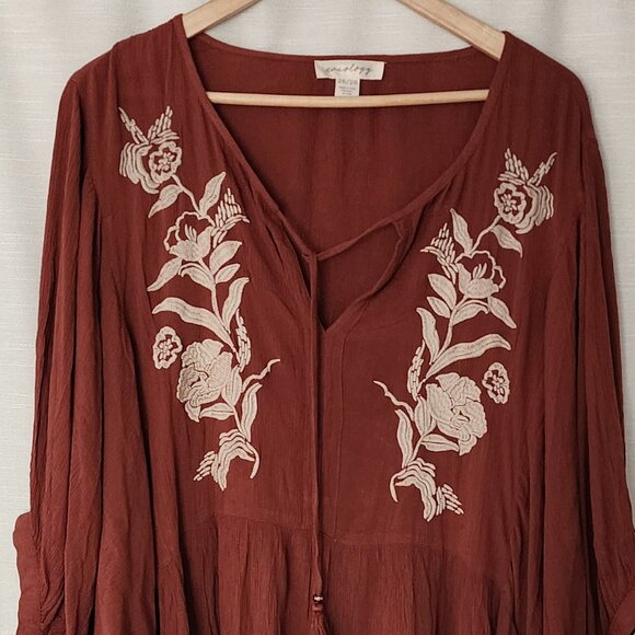 Aveology Tops - Embroidered Tunic Dress Top Blouse Arla Embroidery Size 26 28 (3X) Amber Boho